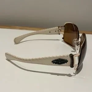 Rare Chrome Hearts Poon II Shield White Leather Sunglasses with Case $1200 CHROME HEARTS Poon II Shield Sunglasses Gold White  main image 3